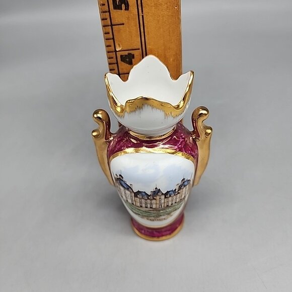 Vintage Gilded Limoges Lourdes Porcelain VaseCheverny Red Gold 4" - Picture 5 of 5
